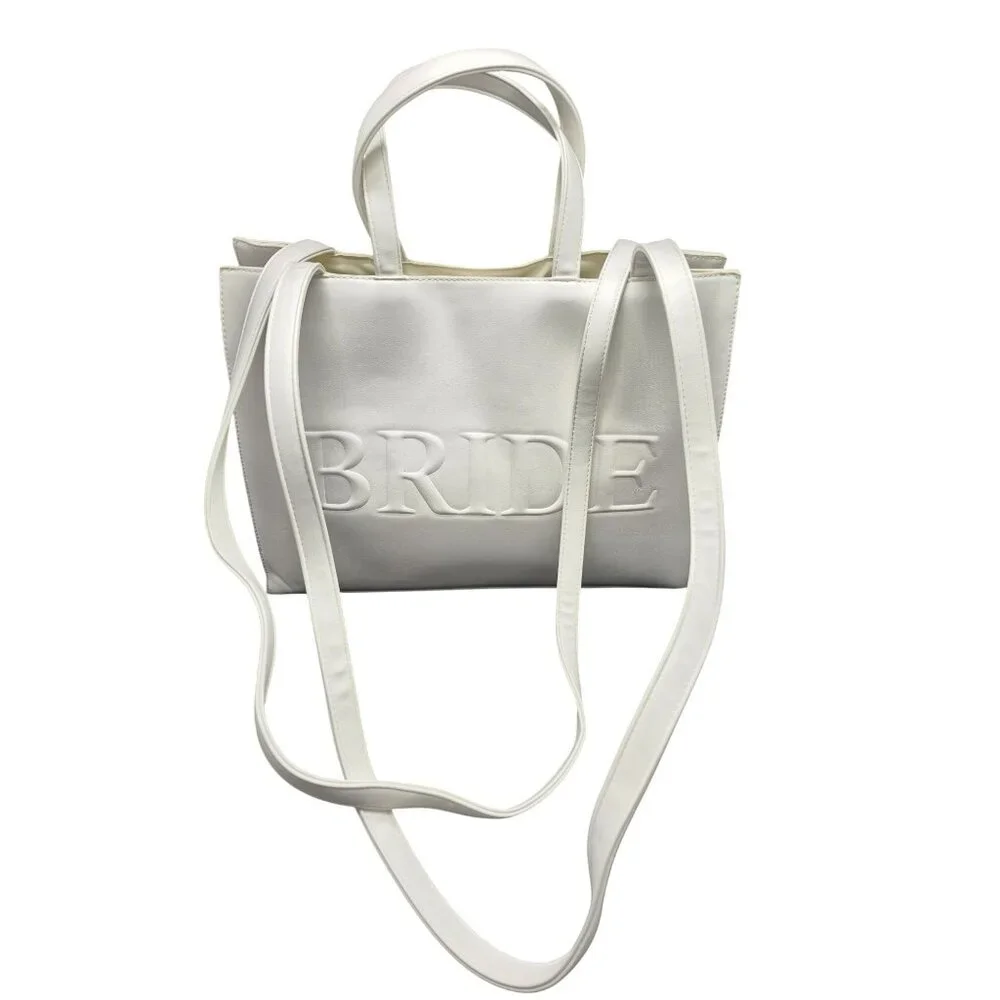 Roses Are Red Bride Tote Bag Shoulder Bag Purse Travel Bag Embossed White